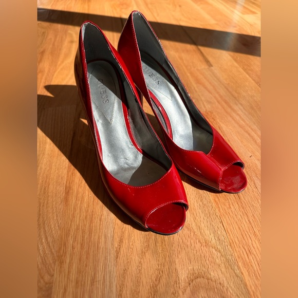 Guess Red Peep Toe Heels GUC size 7.5 - Picture 1 of 7